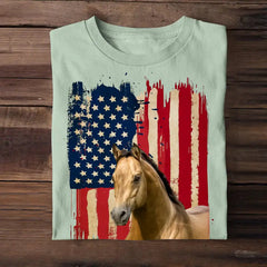 Personalized Upload Your Horse Flag Photo Tshirt Printed