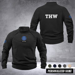 THW Germany Taktischer Herren-Hoodie – Militärischer Outdoor-Pullover mit Reißverschluss, Langarm, Fleecefutter, winddicht und warm