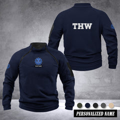 THW Germany Taktischer Herren-Hoodie – Militärischer Outdoor-Pullover mit Reißverschluss, Langarm, Fleecefutter, winddicht und warm