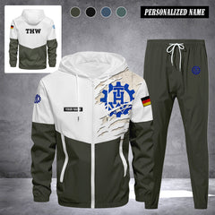 THW Germany Herren Trainingsanzug 2025 – Freizeit Jogginganzug mit Kapuze, Sportjacke & Hose, 2-teiliges Running Set custom department
