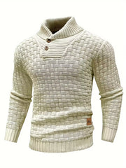 Herren Freizeit-Strickpullover im Waffelmuster – Lapel-Kragen mit Knöpfen, Bequemer und Stilvoller Sweater