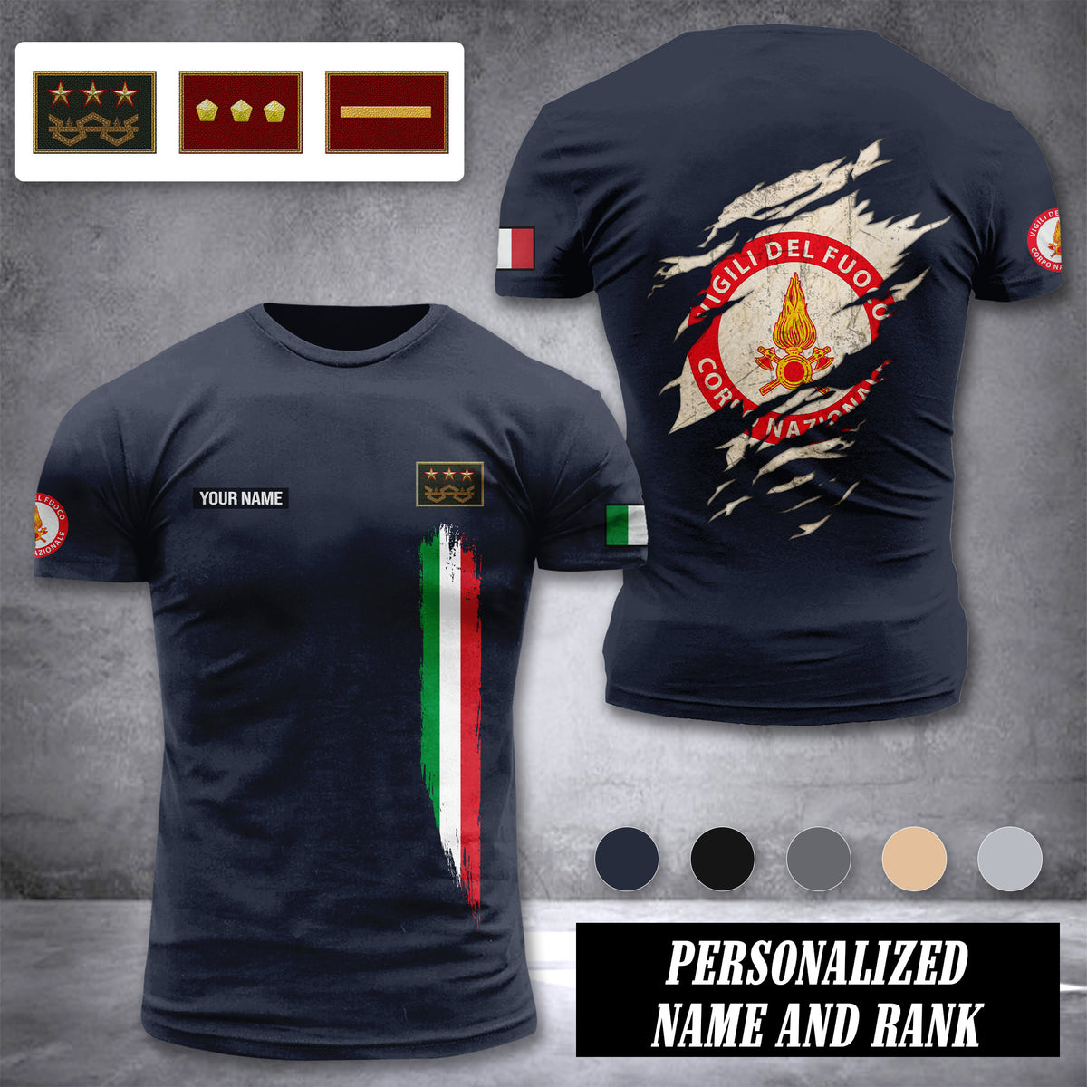 Firefighter Italy customize ranking T-shirt back