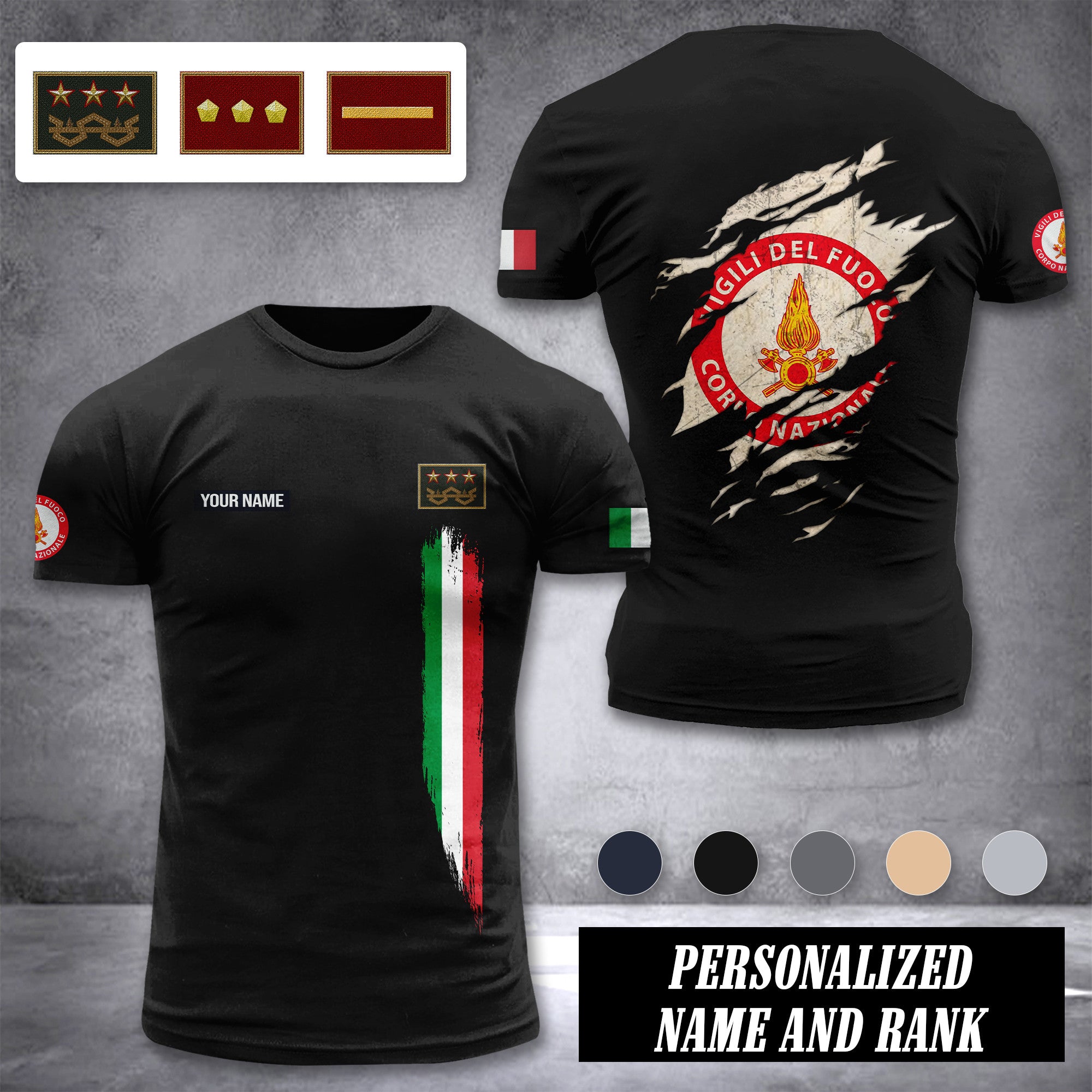 Firefighter Italy customize ranking T-shirt back