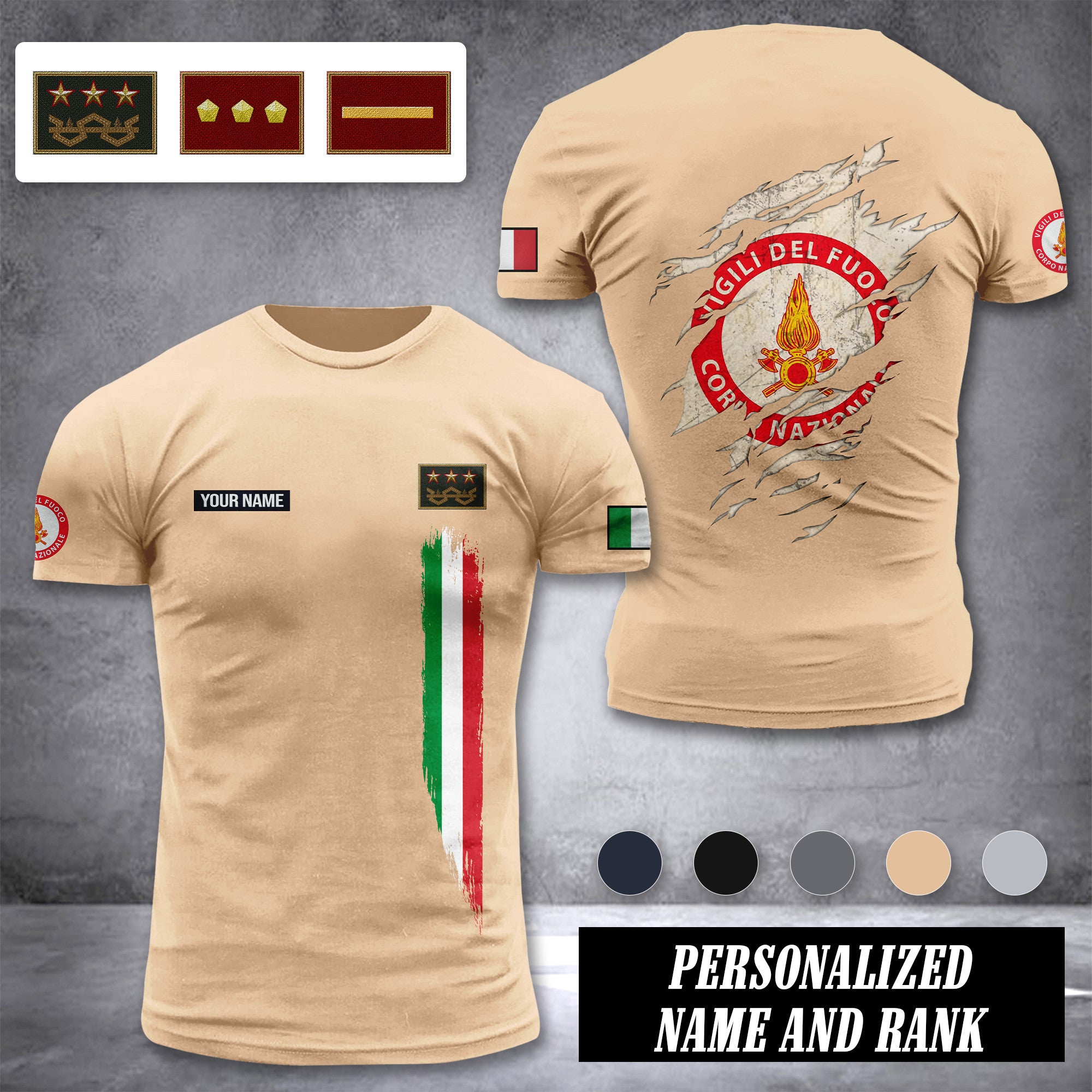 Firefighter Italy customize ranking T-shirt back