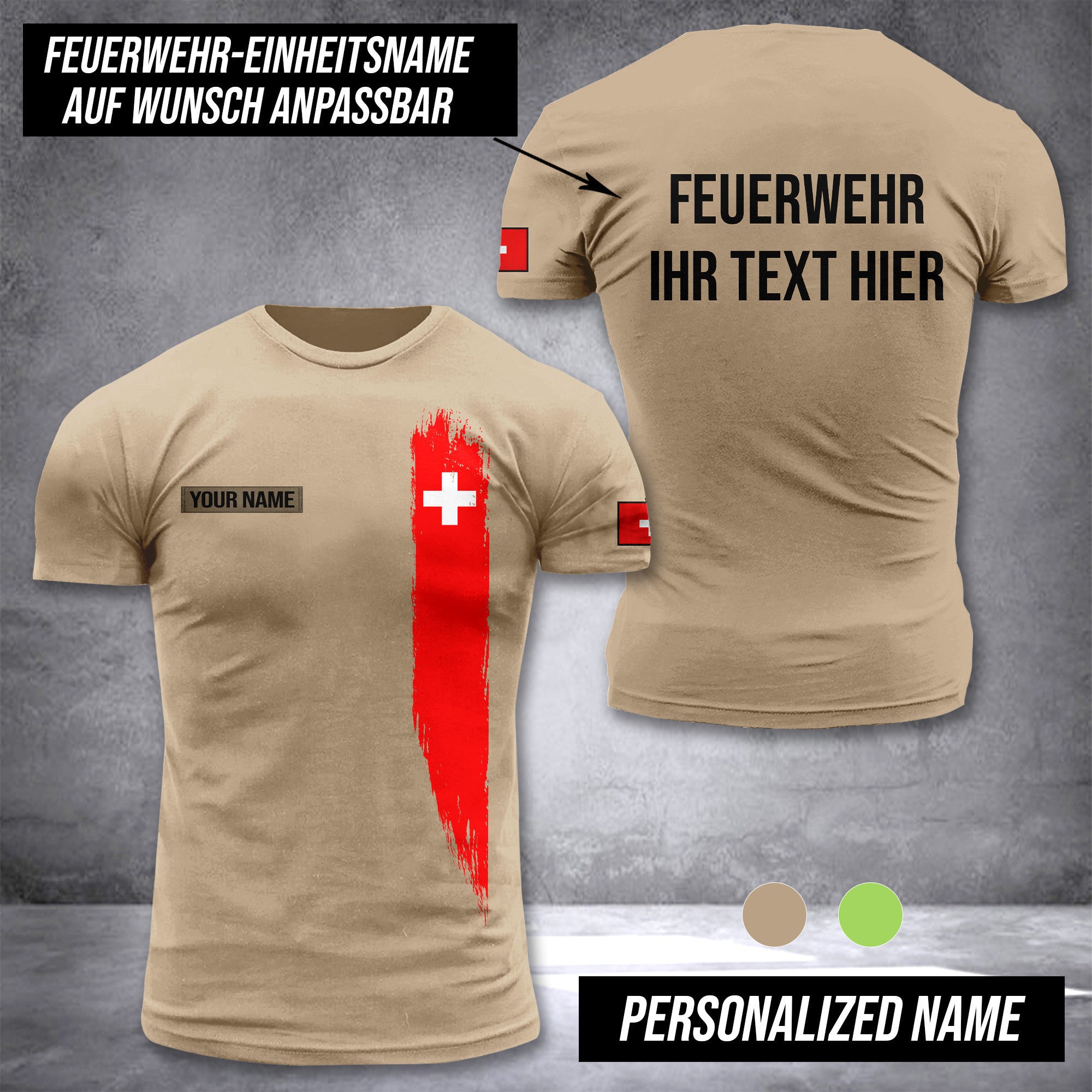 Firefighter Switzerland customize t shirt 3d back