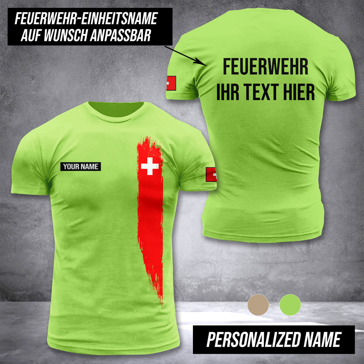 Firefighter Switzerland customize t shirt 3d back