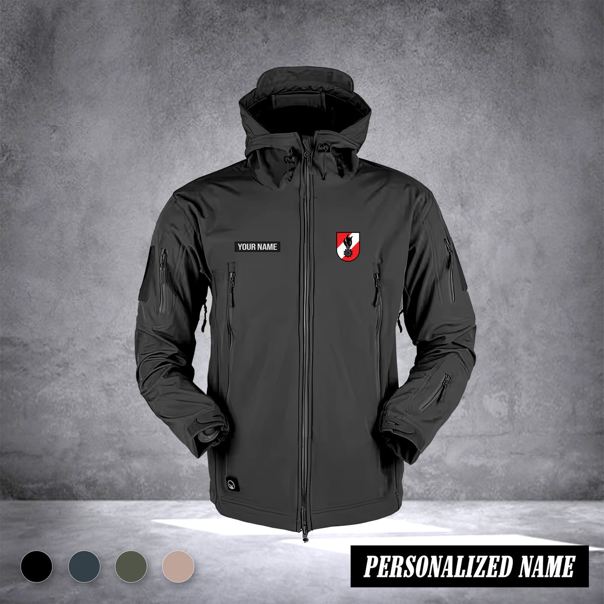 Firefighter Shark Skin Softshell Jacket Men Outdoor Windproof Hooded Coat Windbreaker Thermal Fleece Hiking Customize