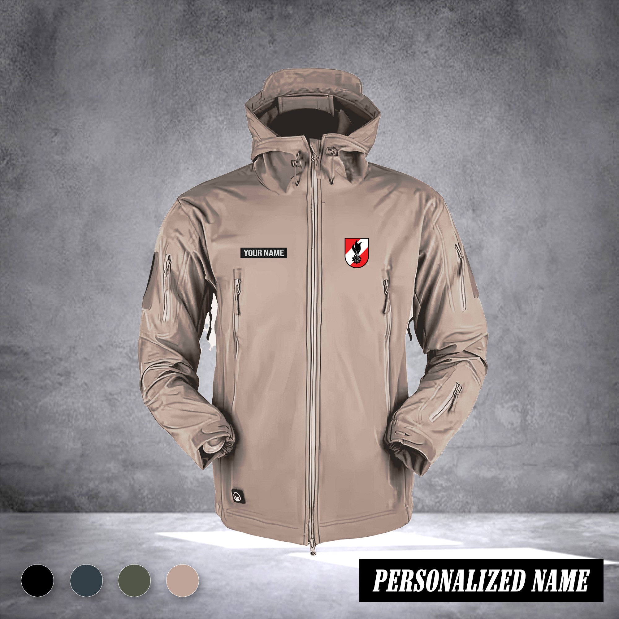 Firefighter Shark Skin Softshell Jacket Men Outdoor Windproof Hooded Coat Windbreaker Thermal Fleece Hiking Customize