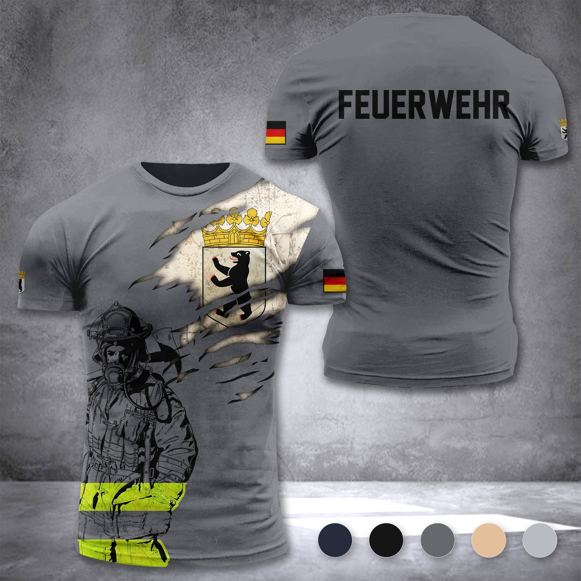Firefighter Berlin Germany customize T-shirt 3d 297