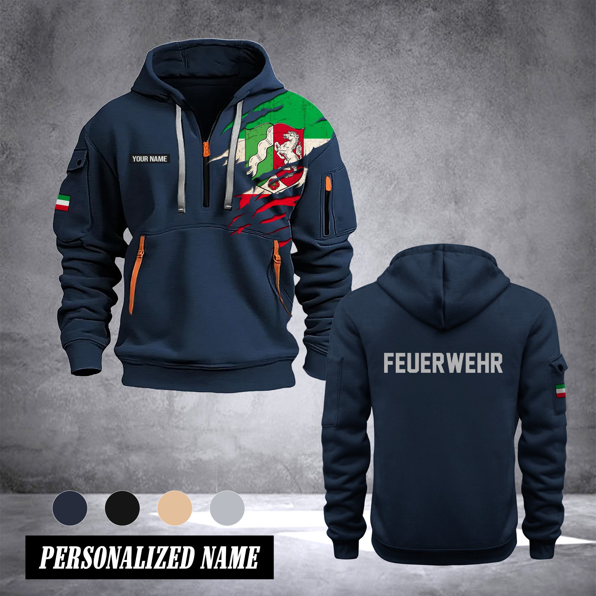 Firefighter Nordrhein Westfalen Germany customize Hoodie Half Zipper 0909