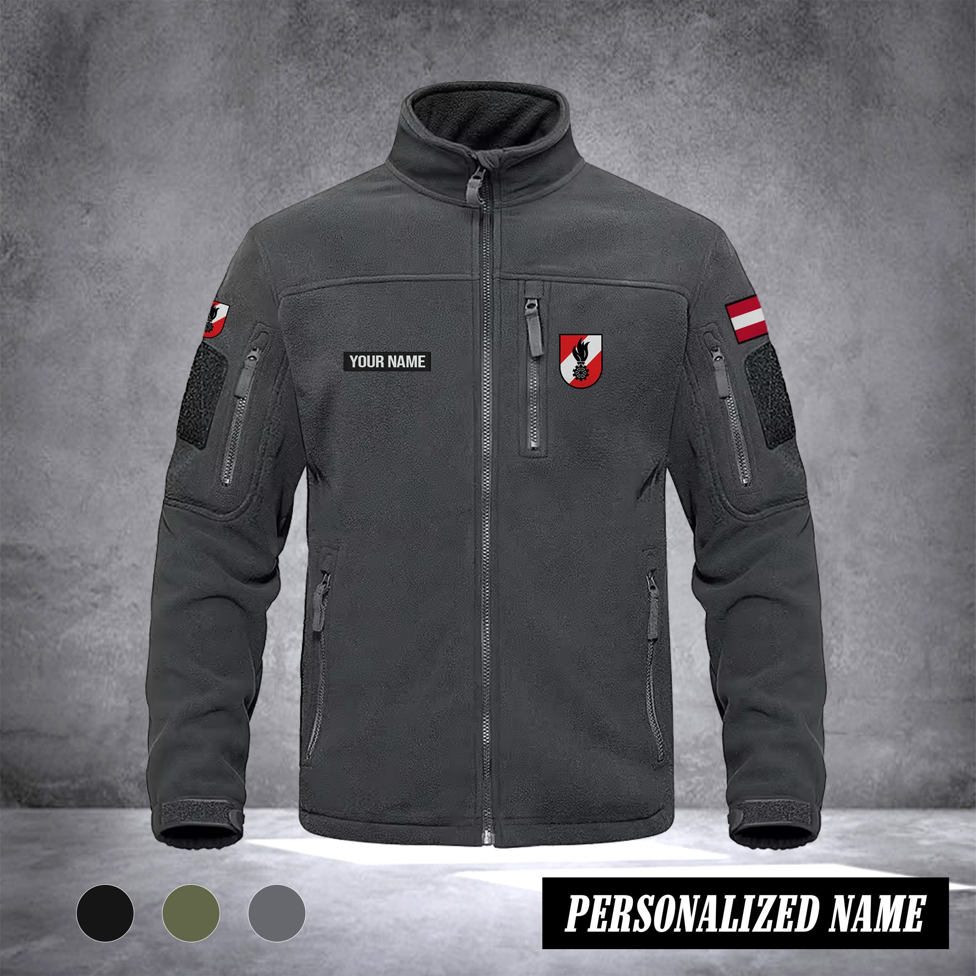 Firefighter Austria Fleecejacke – Warme Thermojacke für Damen & Herren, Arbeitsjacke mit Zipper-Taschen, Ideal für Wandern, Training & Outdoor