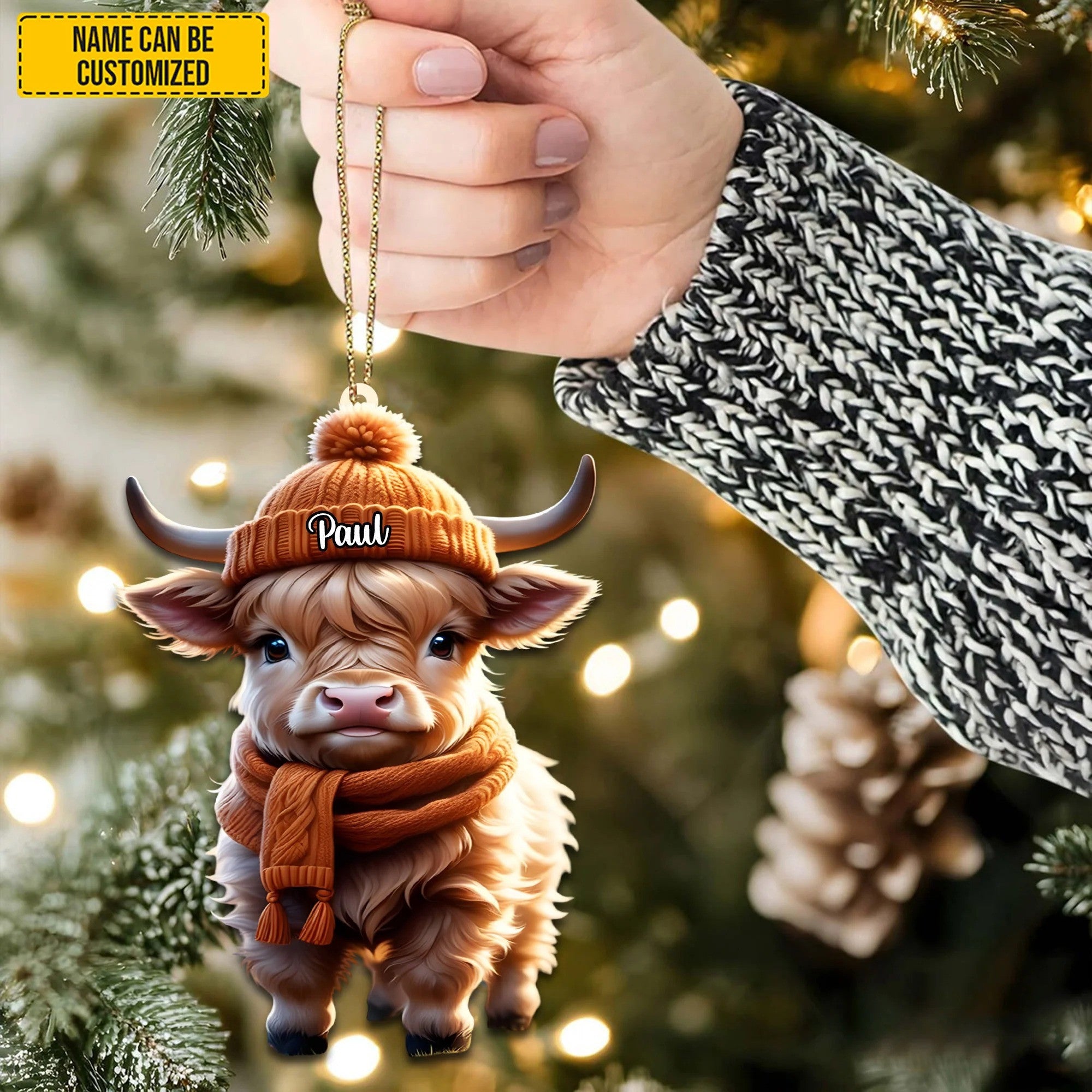 Personalized Charming Christmas Cow Acrylic Ornament 2