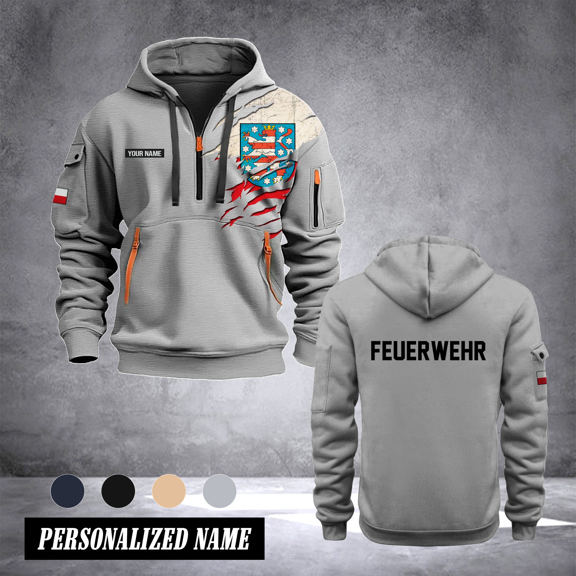 Firefighter Thuringia Germany customize Hoodie Half Zipper 0909
