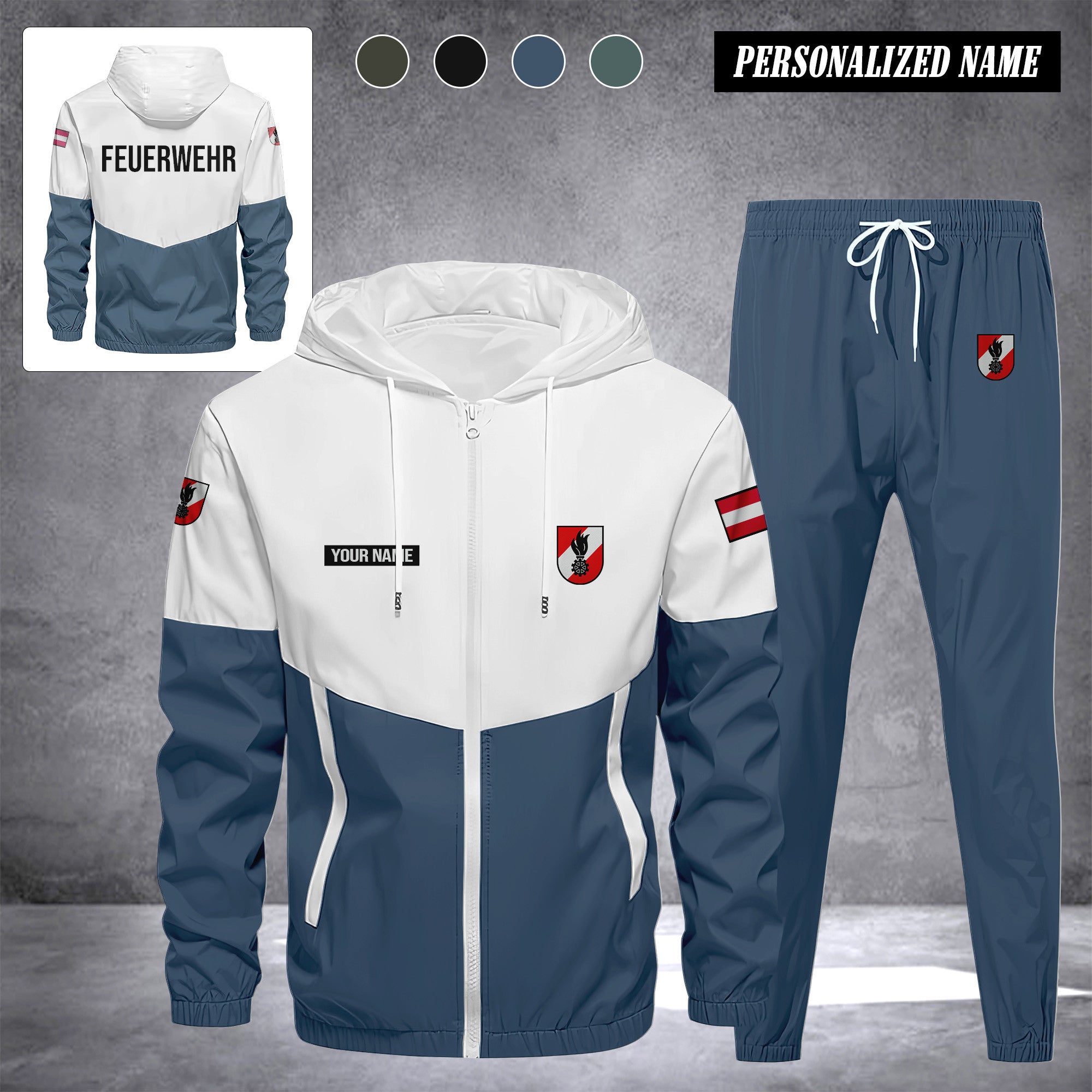 Firefighter Austria Herren Trainingsanzug 2025 – Freizeit Jogginganzug mit Kapuze, Sportjacke & Hose, 2-teiliges Running Set