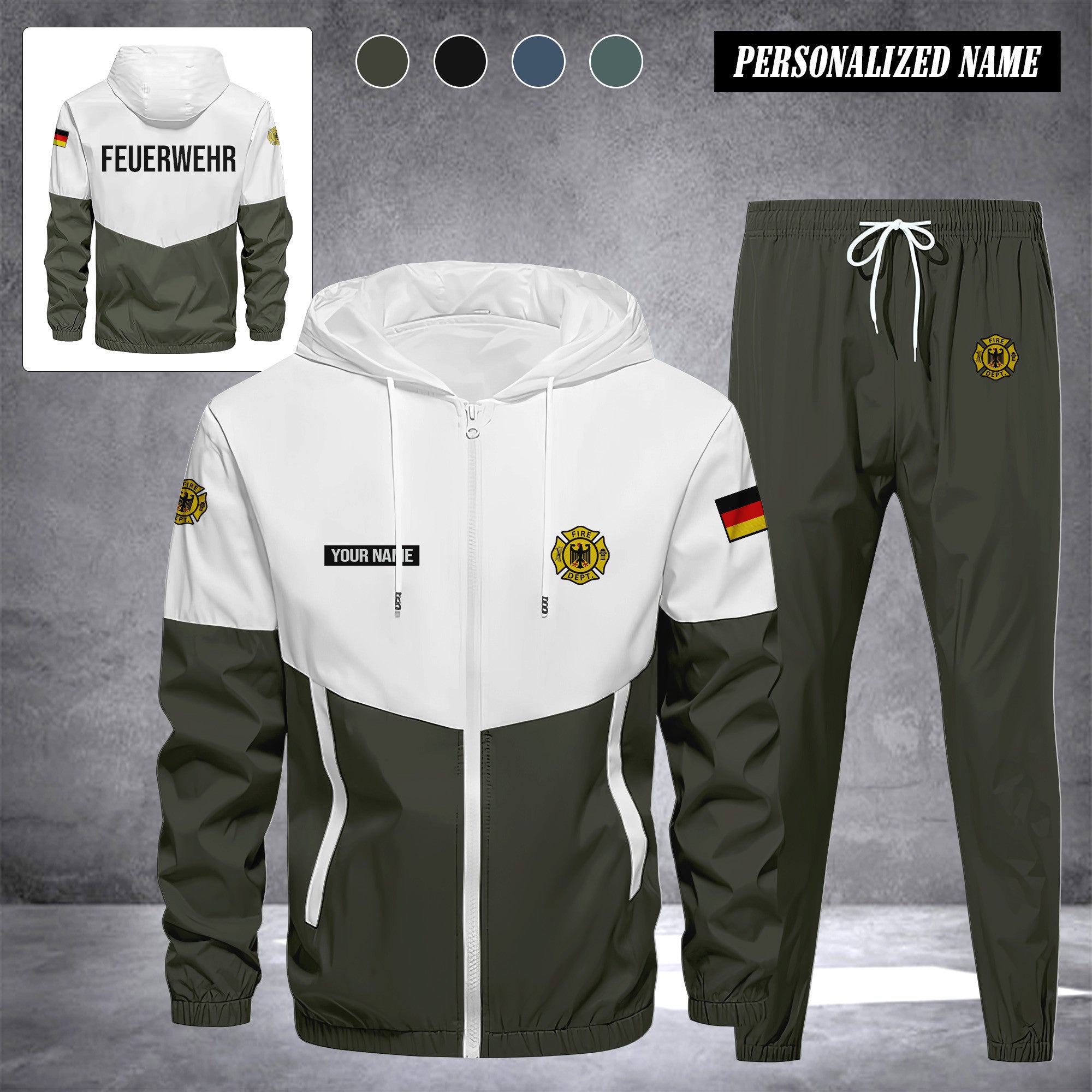 Firefighter Germany Herren Trainingsanzug 2025 – Freizeit Jogginganzug mit Kapuze, Sportjacke & Hose, 2-teiliges Running Set