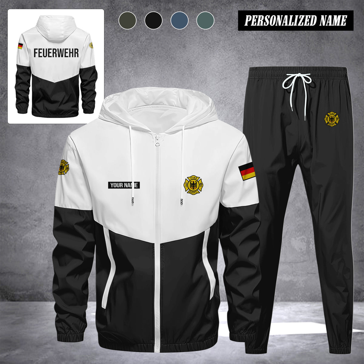 Firefighter Germany Herren Trainingsanzug 2025 – Freizeit Jogginganzug mit Kapuze, Sportjacke & Hose, 2-teiliges Running Set