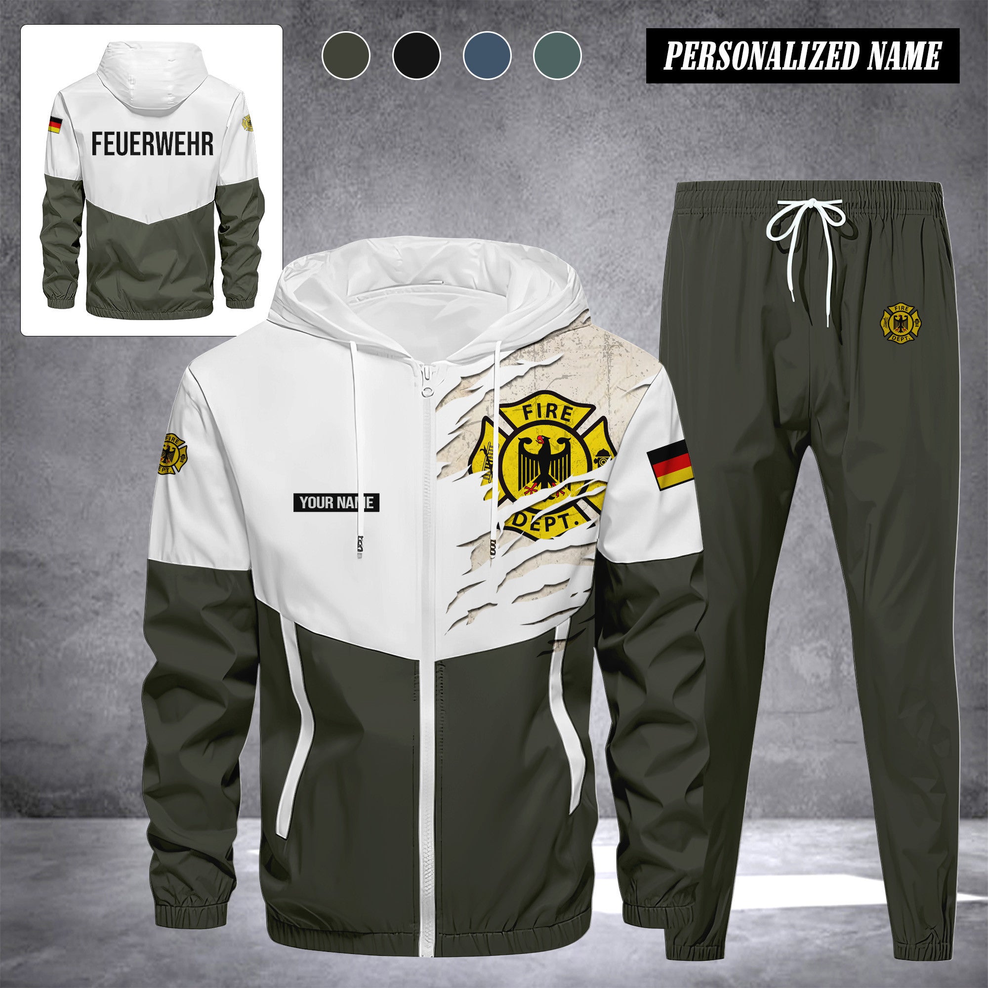 Firefighter Germany Herren Trainingsanzug 2025 – Freizeit Jogginganzug mit Kapuze, Sportjacke & Hose, 2-teiliges Running Set 299