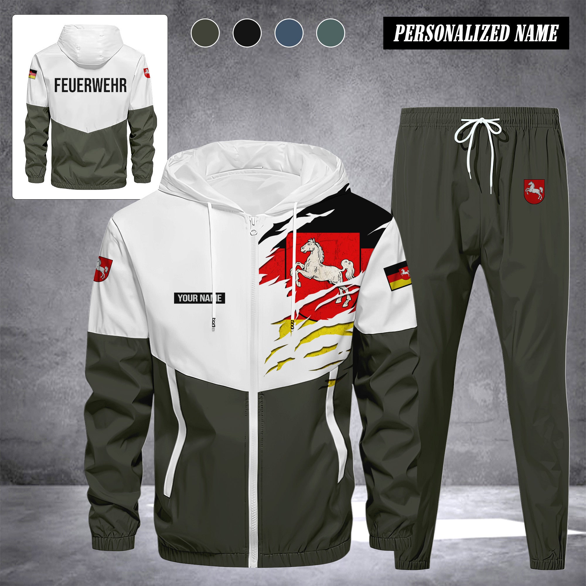 Firefighter Lower Saxony Germany Herren Trainingsanzug 2025 – Freizeit Jogginganzug mit Kapuze, Sportjacke & Hose, 2-teiliges Running Set 299