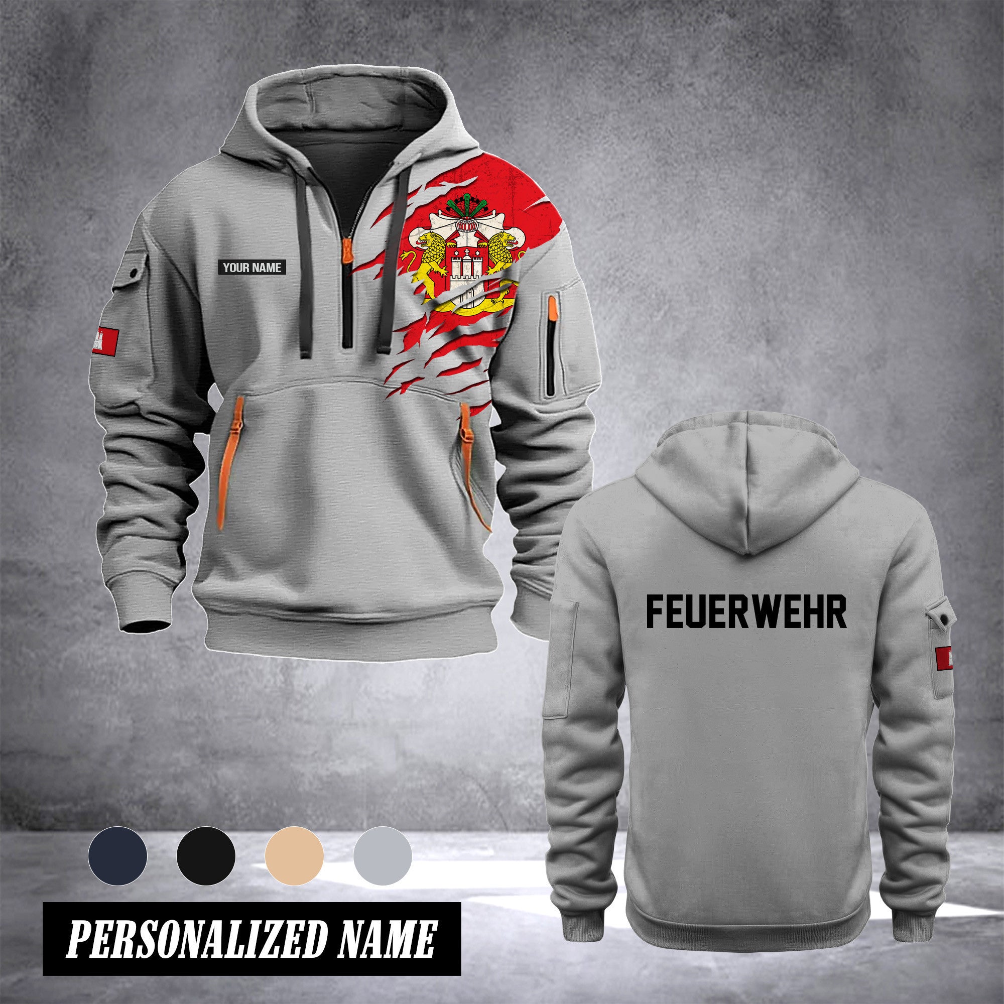 Firefighter Hamburg Germany customize Hoodie Half Zipper 0909