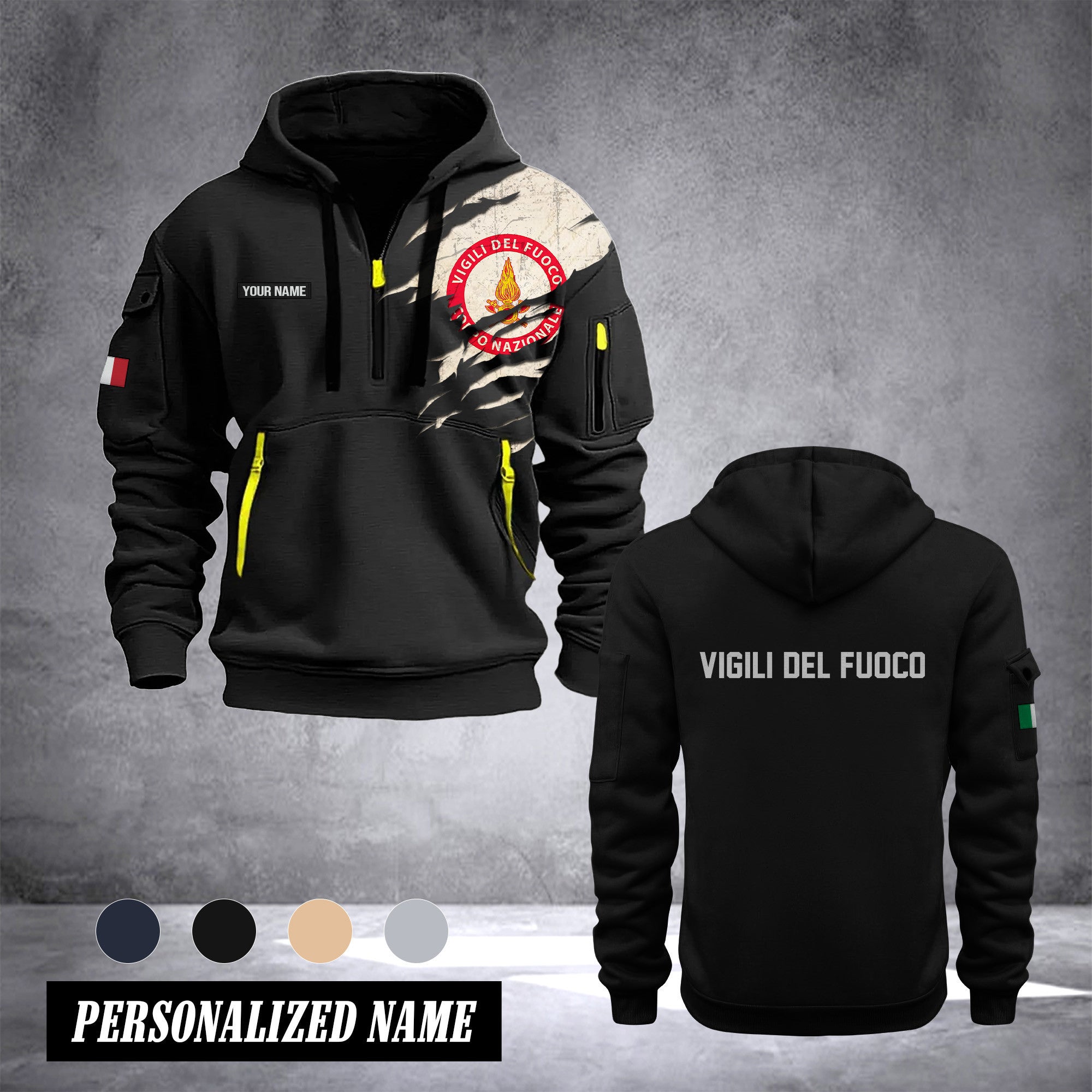 Firefighter Italian customize Hoodie Half Zipper 0909