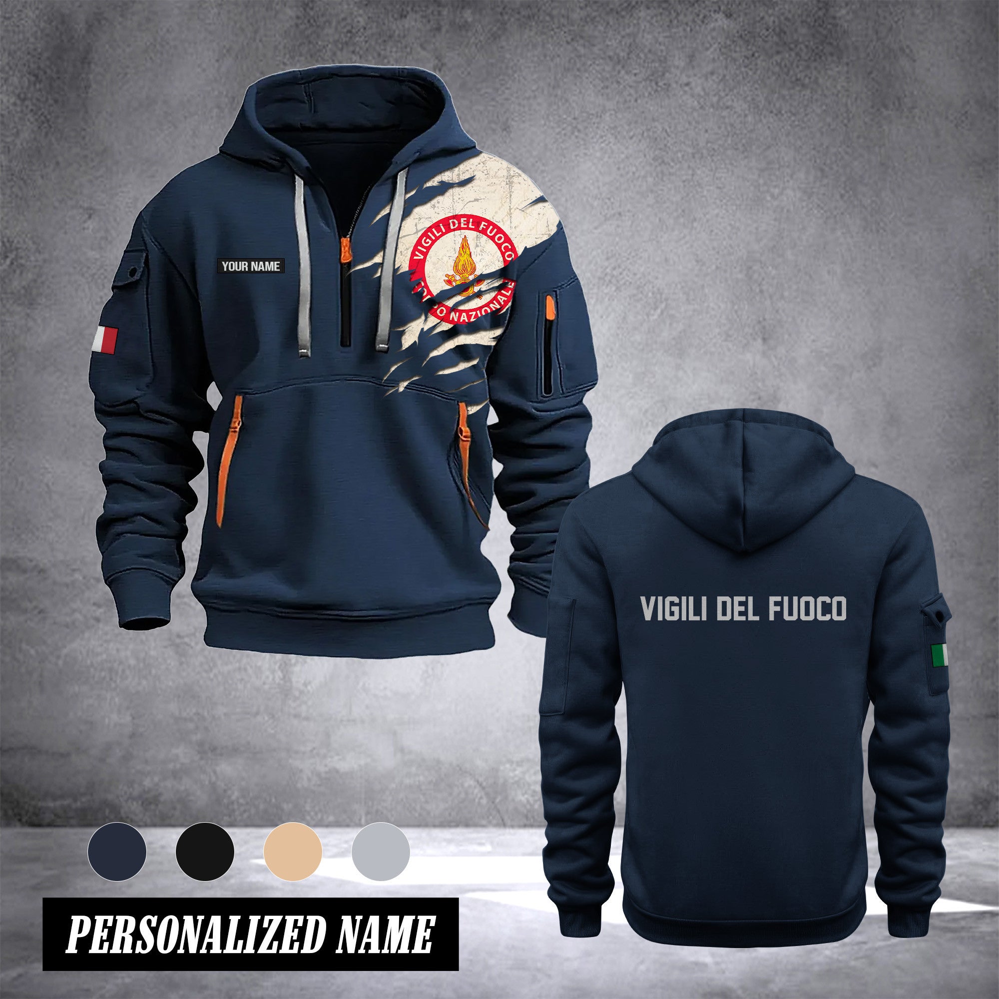 Firefighter Italian customize Hoodie Half Zipper 0909