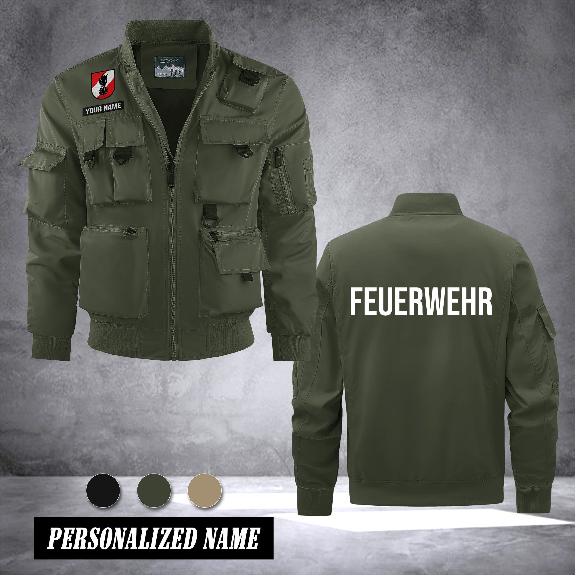 Firefighter Austria custom Herren Bomberjacke – Leichtes Arbeitsjacke mit Stehkragen und Mehreren Taschen