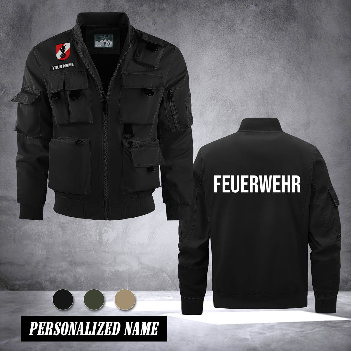 Firefighter Austria custom Herren Bomberjacke – Leichtes Arbeitsjacke mit Stehkragen und Mehreren Taschen