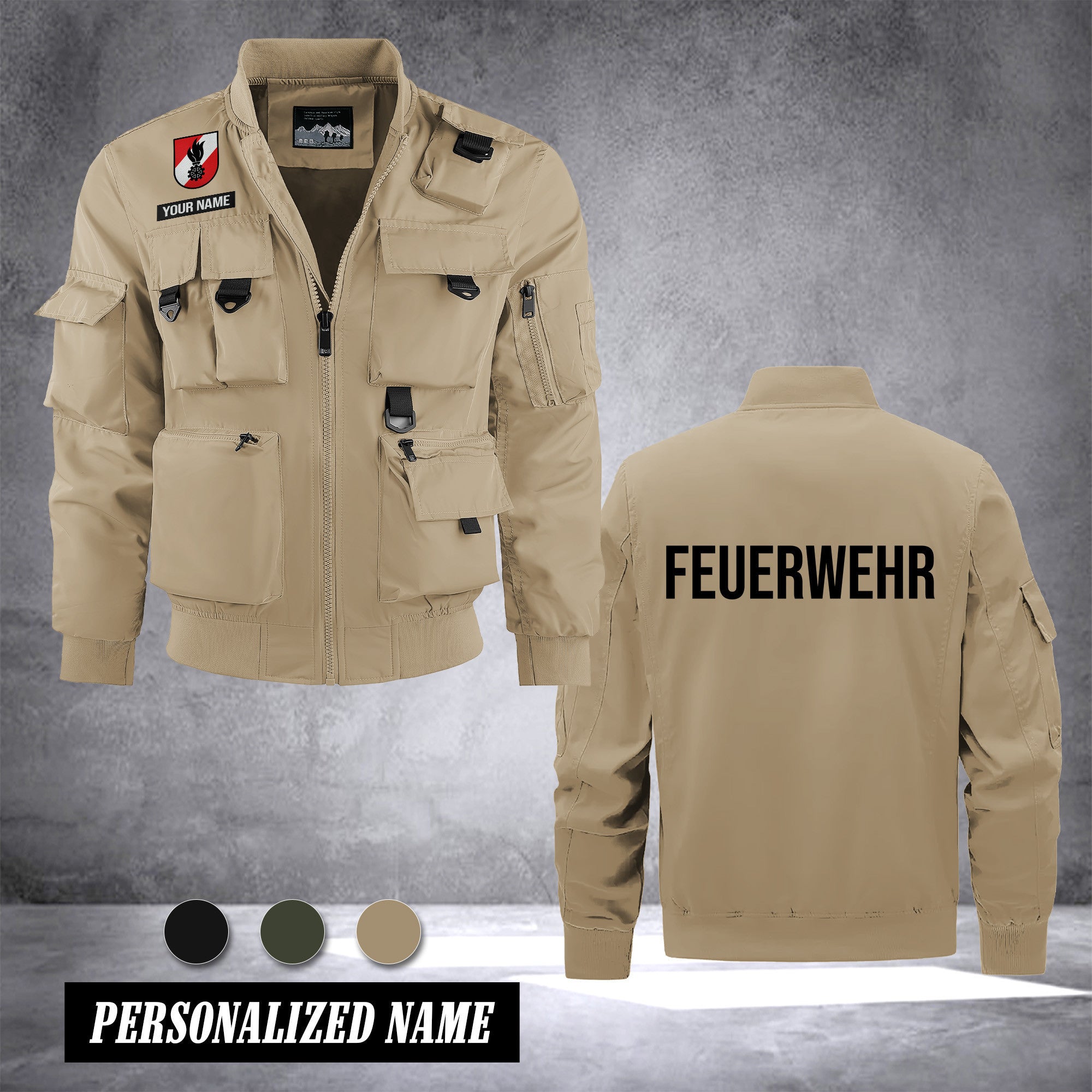 Firefighter Austria custom Herren Bomberjacke – Leichtes Arbeitsjacke mit Stehkragen und Mehreren Taschen
