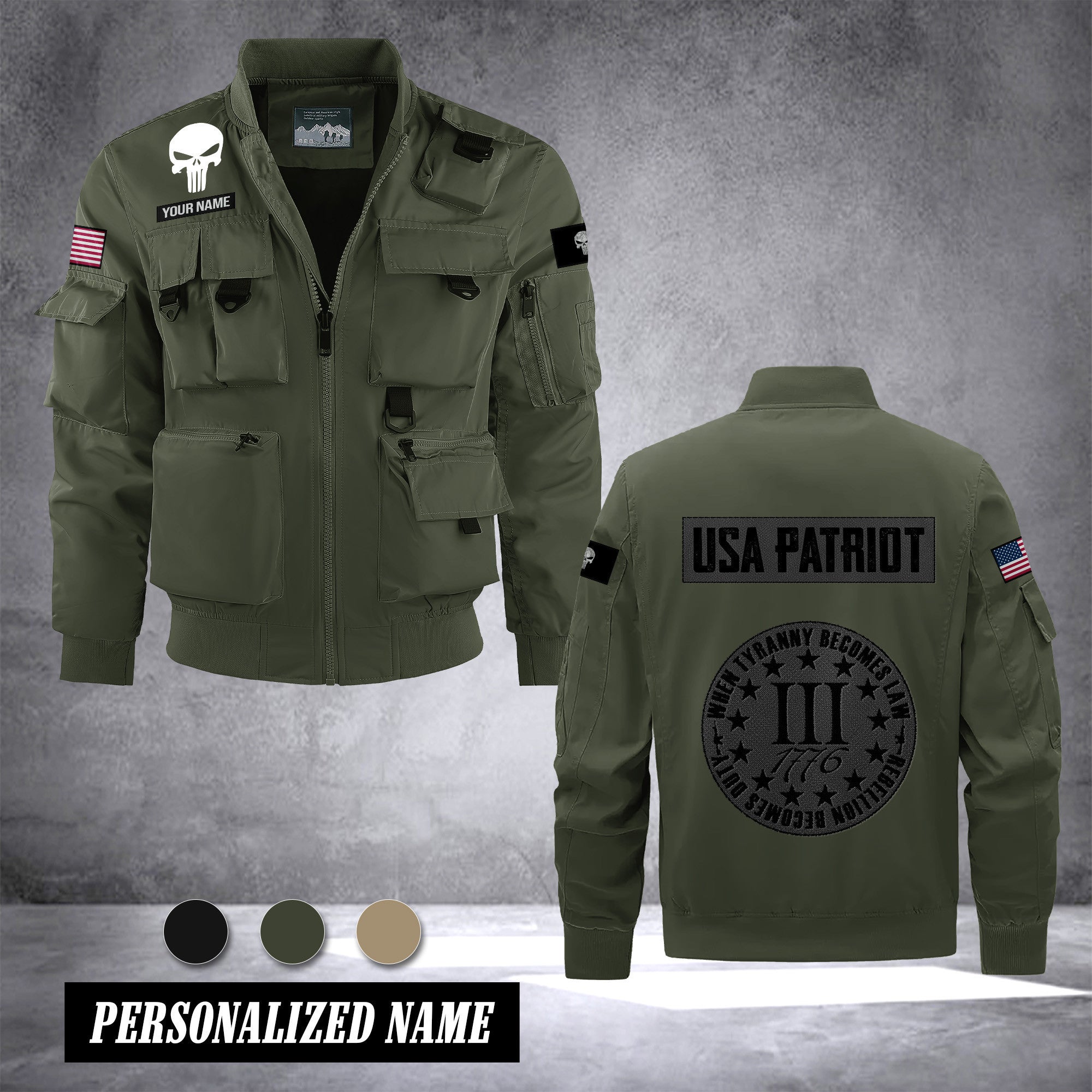USA patriot Men's Bomber Jacket - Lightweight Stand Collar Workwear Outerwear With Multi-Pockets
