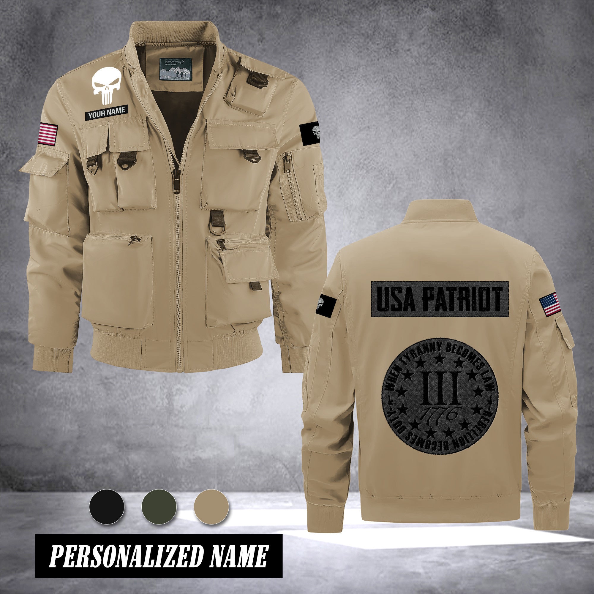 USA patriot Men's Bomber Jacket - Lightweight Stand Collar Workwear Outerwear With Multi-Pockets