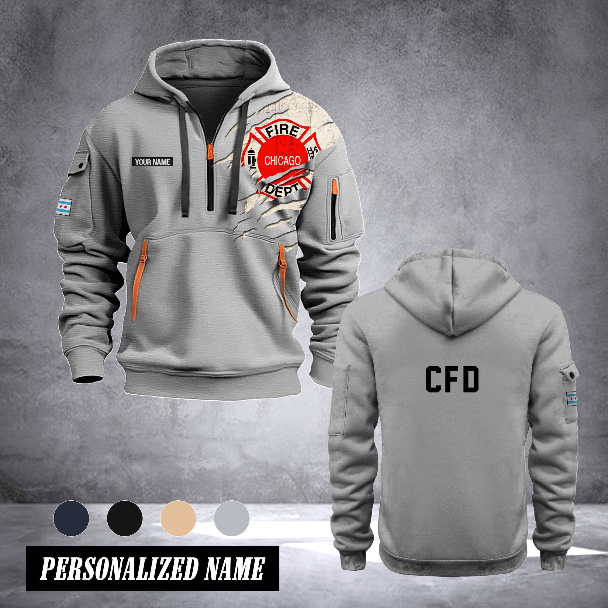 Chicago Firefighter customize Hoodie Half Zipper 0909