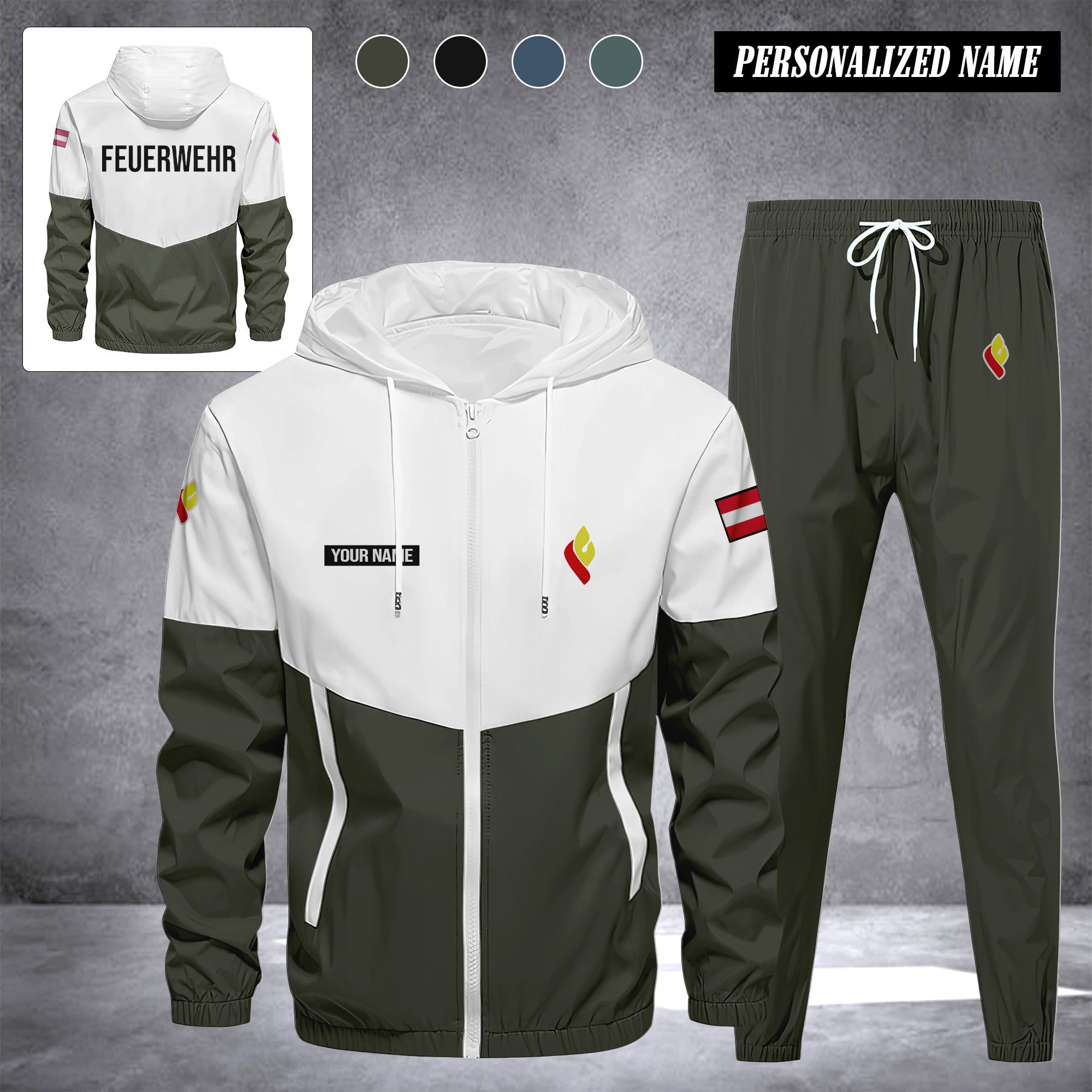 Firefighter Kärnten Austria Herren Trainingsanzug 2025 – Freizeit Jogginganzug mit Kapuze, Sportjacke & Hose, 2-teiliges Running Set