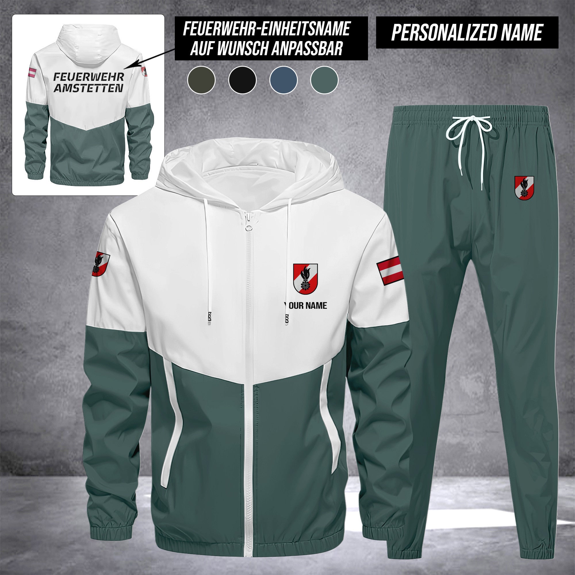 Firefighter Austria Herren Trainingsanzug 2025 – Freizeit Jogginganzug mit Kapuze, Sportjacke & Hose, 2-teiliges Running Set custom department