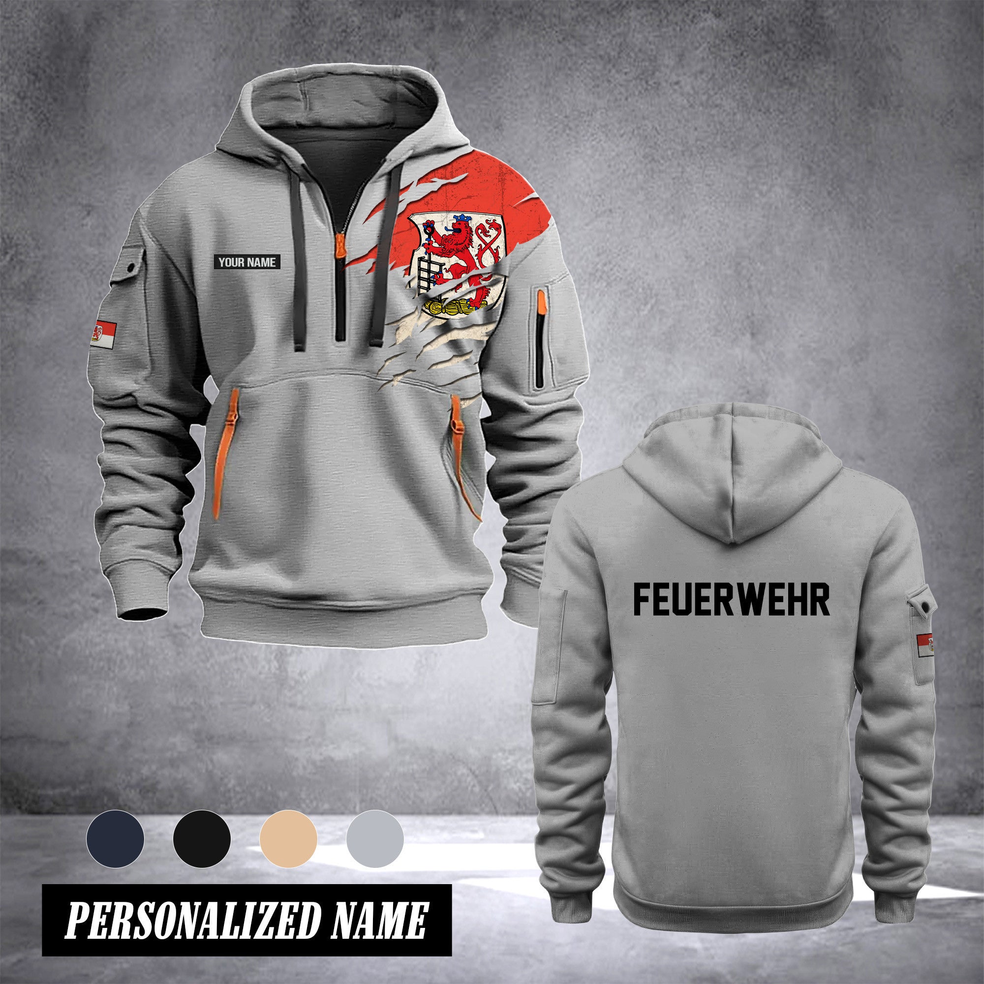Firefighter Wuppertal Germany customize Hoodie Half Zipper 0909