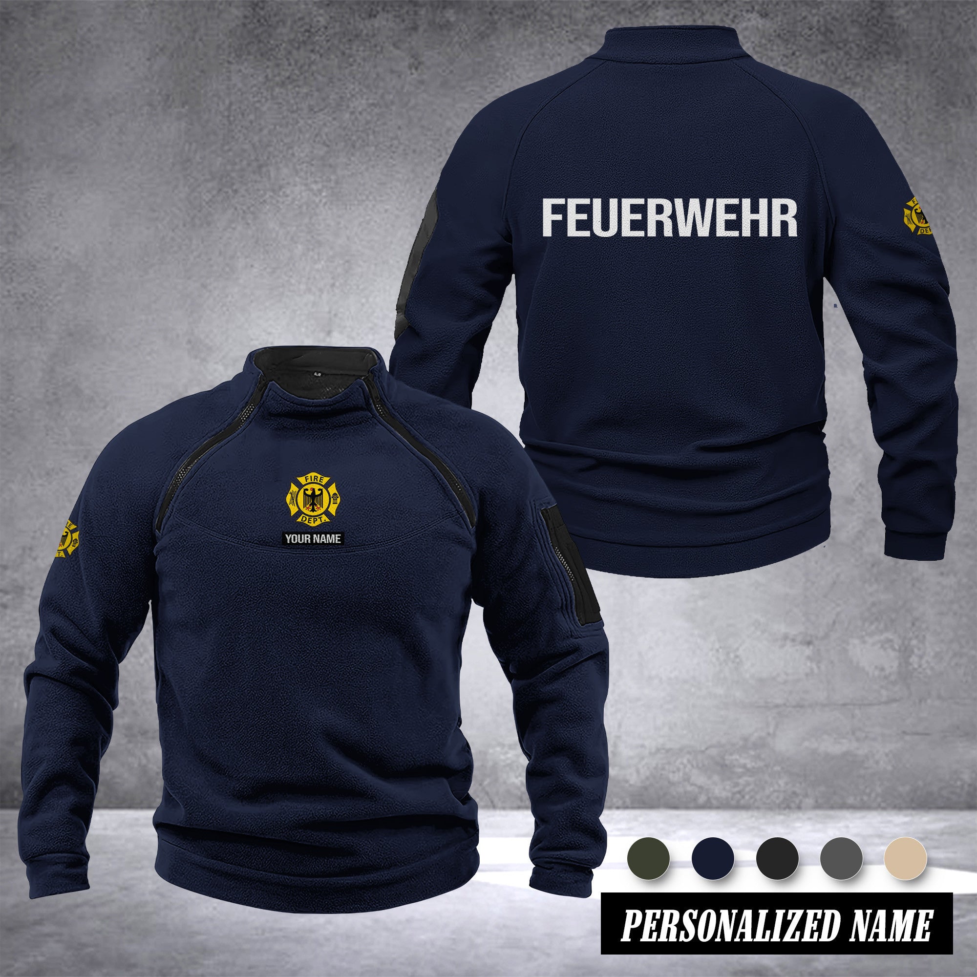 Firefighter Germany Taktischer Herren-Hoodie – Militärischer Outdoor-Pullover mit Reißverschluss, Langarm, Fleecefutter, winddicht und warm