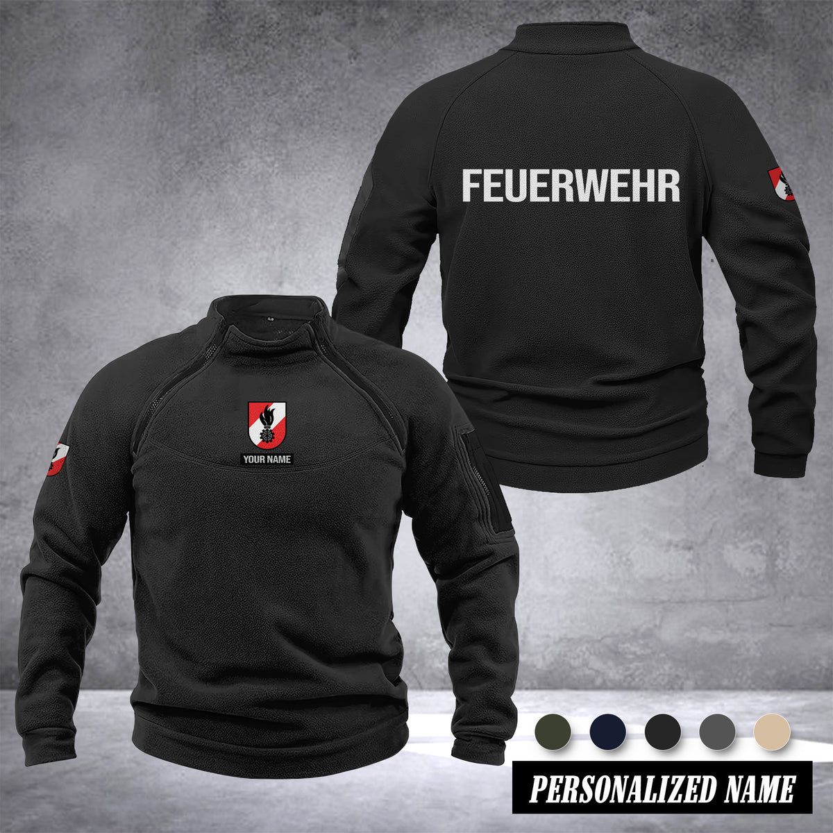 Firefighter Austria Taktischer Herren-Hoodie – Militärischer Outdoor-Pullover mit Reißverschluss, Langarm, Fleecefutter, winddicht und warm