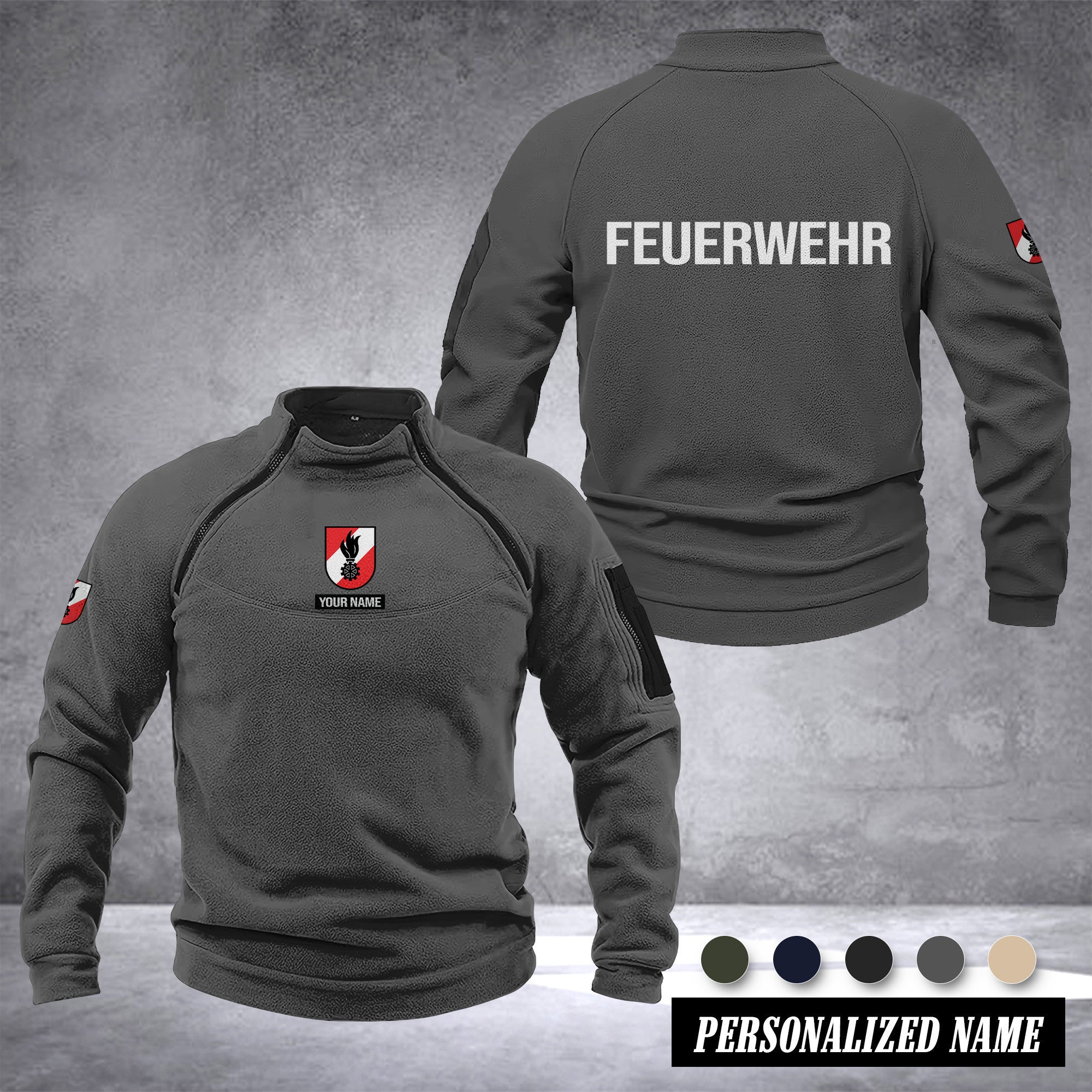 Firefighter Austria Taktischer Herren-Hoodie – Militärischer Outdoor-Pullover mit Reißverschluss, Langarm, Fleecefutter, winddicht und warm