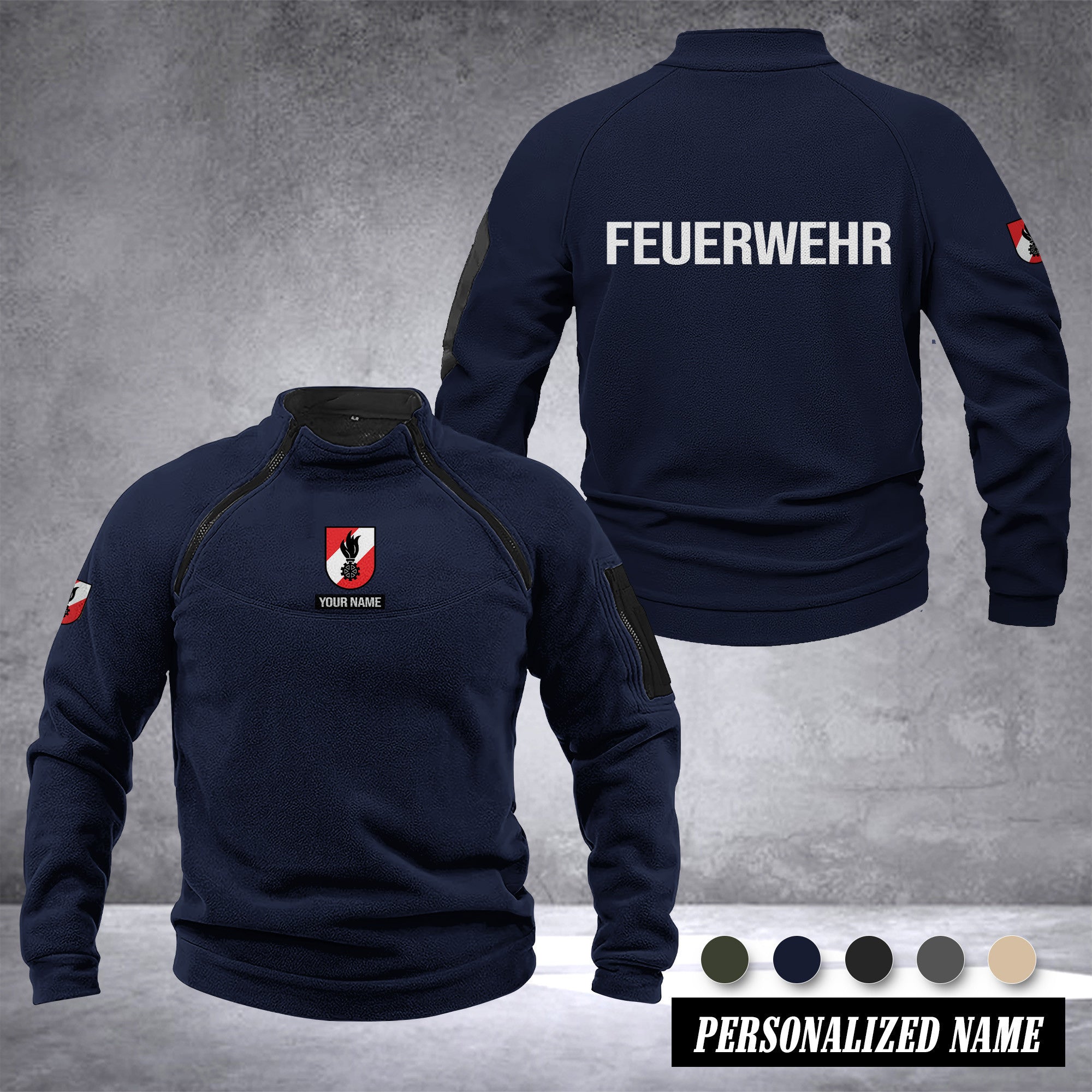 Firefighter Austria Taktischer Herren-Hoodie – Militärischer Outdoor-Pullover mit Reißverschluss, Langarm, Fleecefutter, winddicht und warm