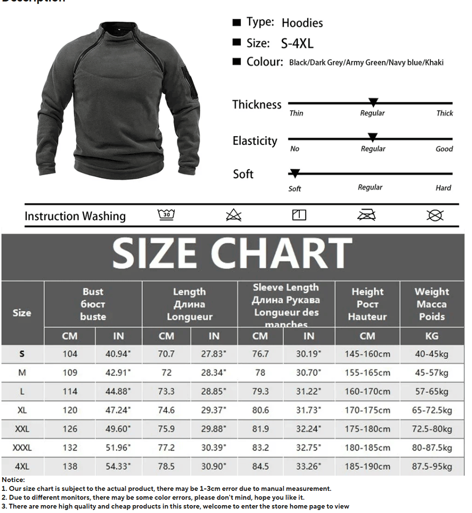 Firefighter Austria Taktischer Herren-Hoodie – Militärischer Outdoor-Pullover mit Reißverschluss, Langarm, Fleecefutter, winddicht und warm