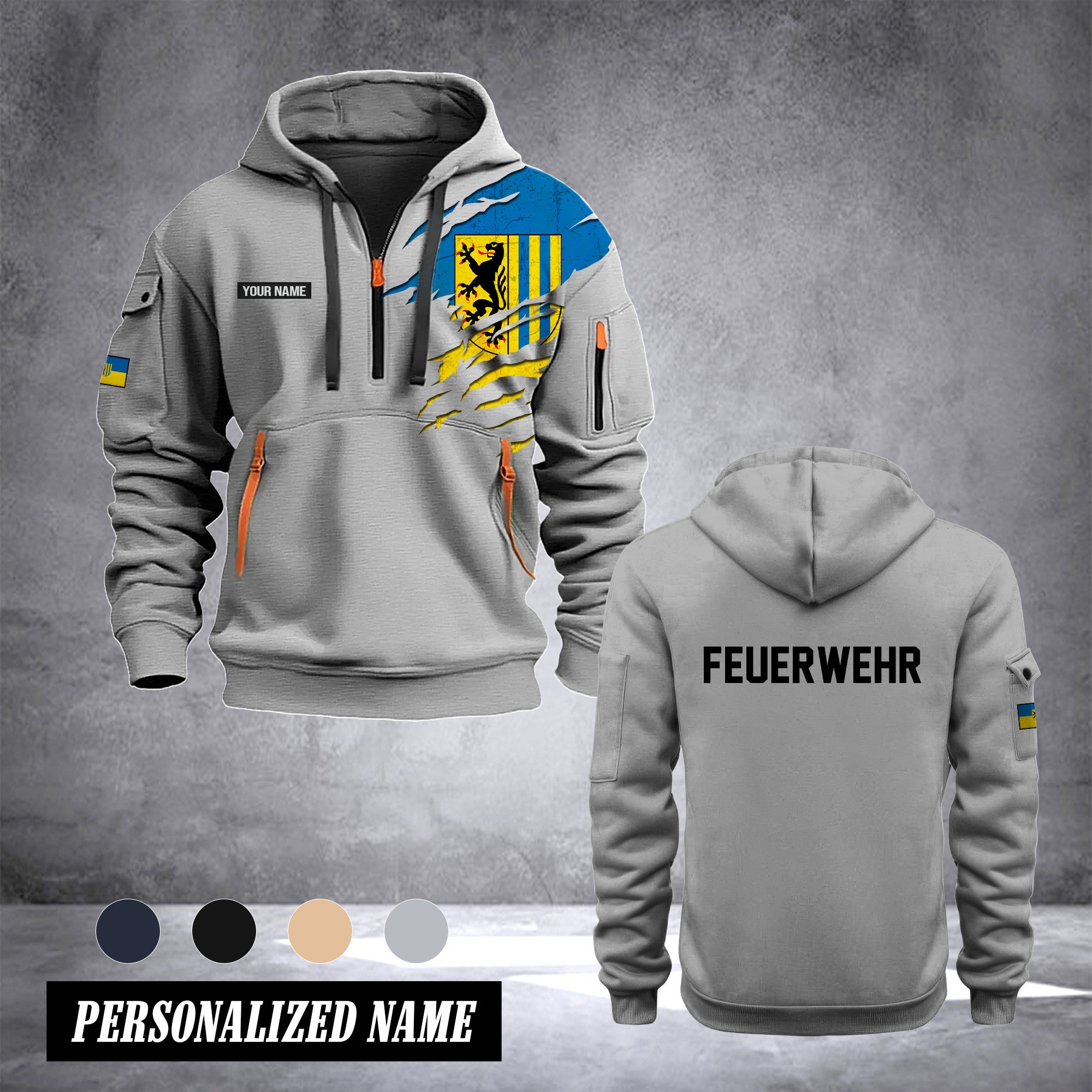 Firefighter Leipzig Germany customize Hoodie Half Zipper 0909