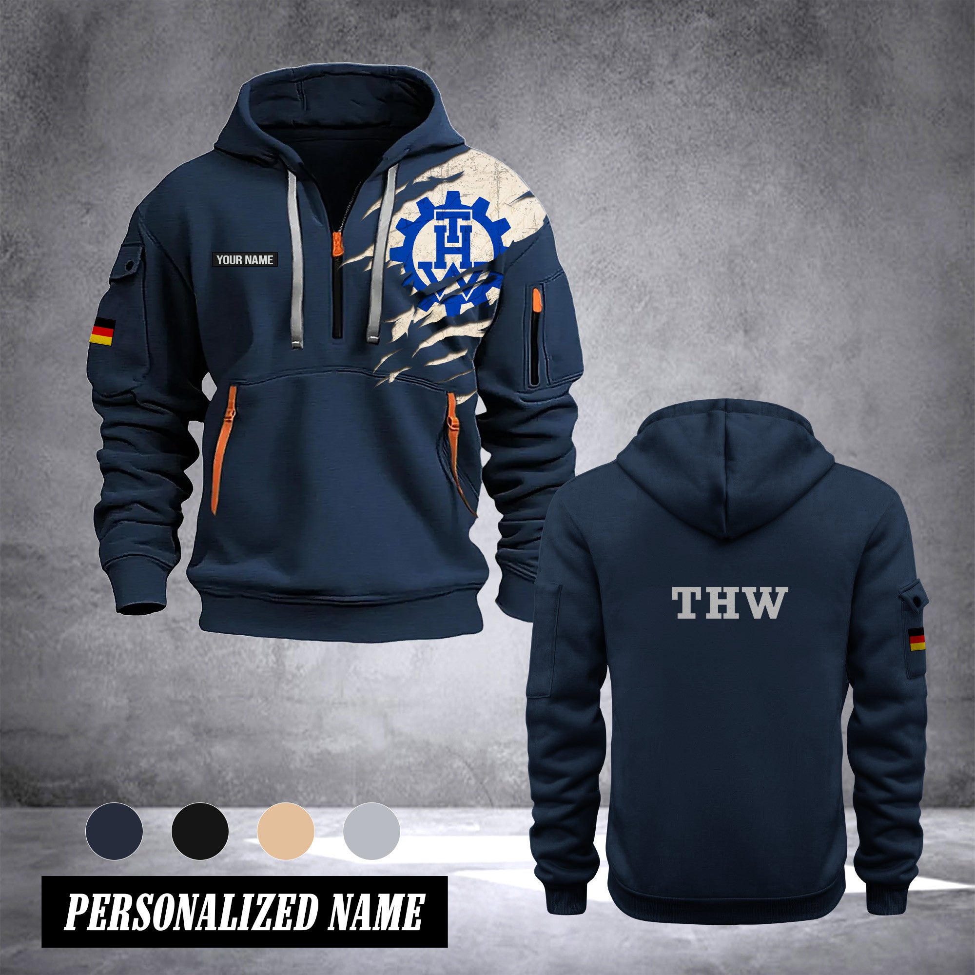 THW Germany customize Hoodie Half Zipper 0909