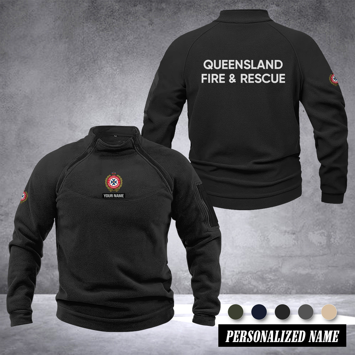 Queensland Fire And Rescue Australia Men’s Tactical Hoodie with Zip – Military Style Outdoor Fleece Pullover, Windproof, Warm & Long Sleeve