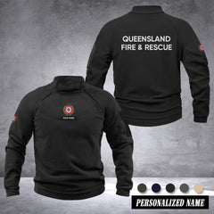 Queensland Fire And Rescue Australia Men’s Tactical Hoodie with Zip – Military Style Outdoor Fleece Pullover, Windproof, Warm & Long Sleeve