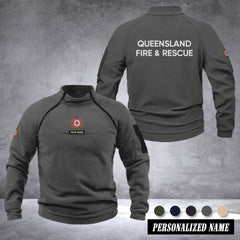 Queensland Fire And Rescue Australia Men’s Tactical Hoodie with Zip – Military Style Outdoor Fleece Pullover, Windproof, Warm & Long Sleeve
