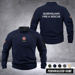 Queensland Fire And Rescue Australia Men’s Tactical Hoodie with Zip – Military Style Outdoor Fleece Pullover, Windproof, Warm & Long Sleeve