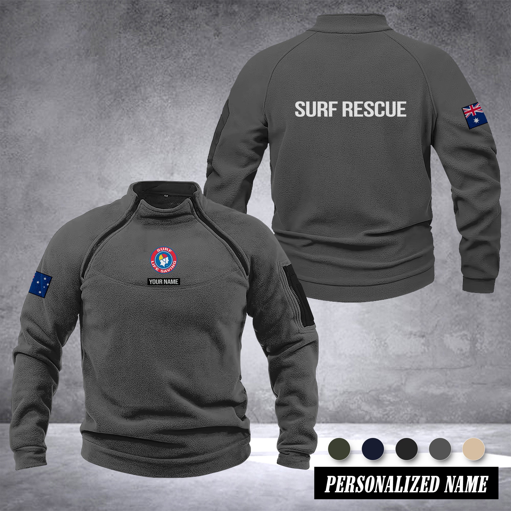 Surf Rescue Australia Men’s Tactical Hoodie with Zip – Military Style Outdoor Fleece Pullover, Windproof, Warm & Long Sleeve