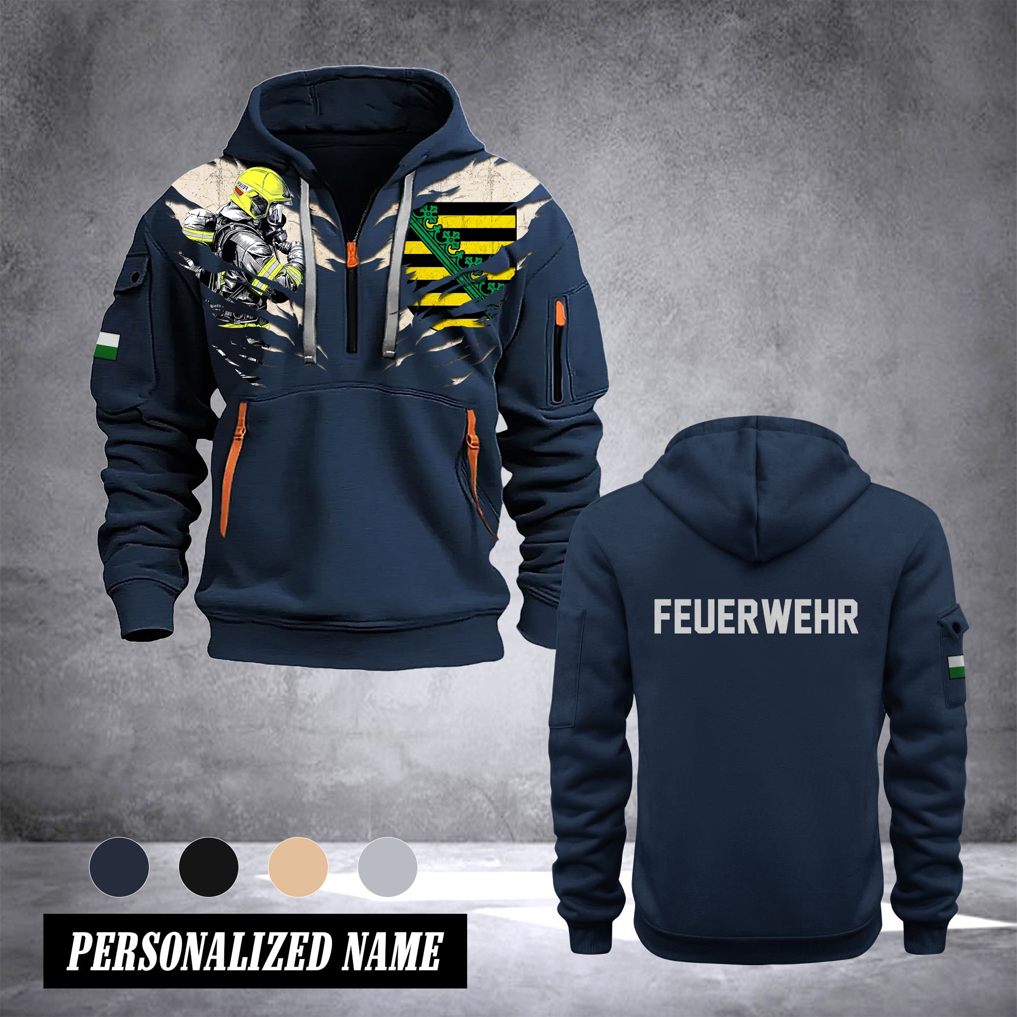 Firefighter Sachsen Germany customize Hoodie Half Zipper 233