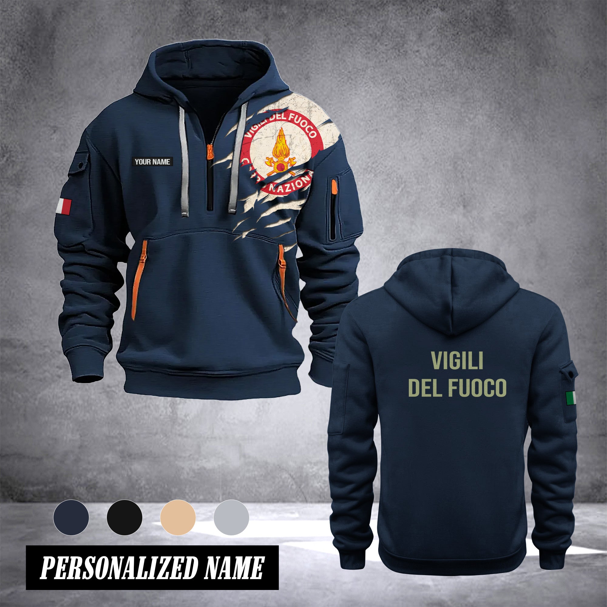 Vigili del Fuoco Italy customize Hoodie Half Zipper NLG