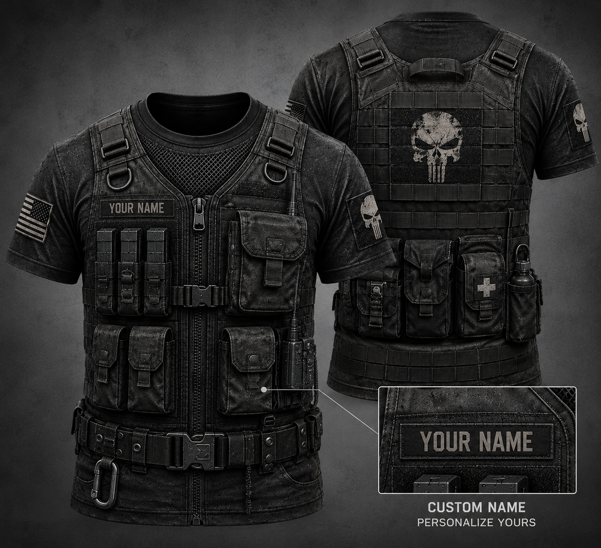 USA tatical vest customize T-shirt pun