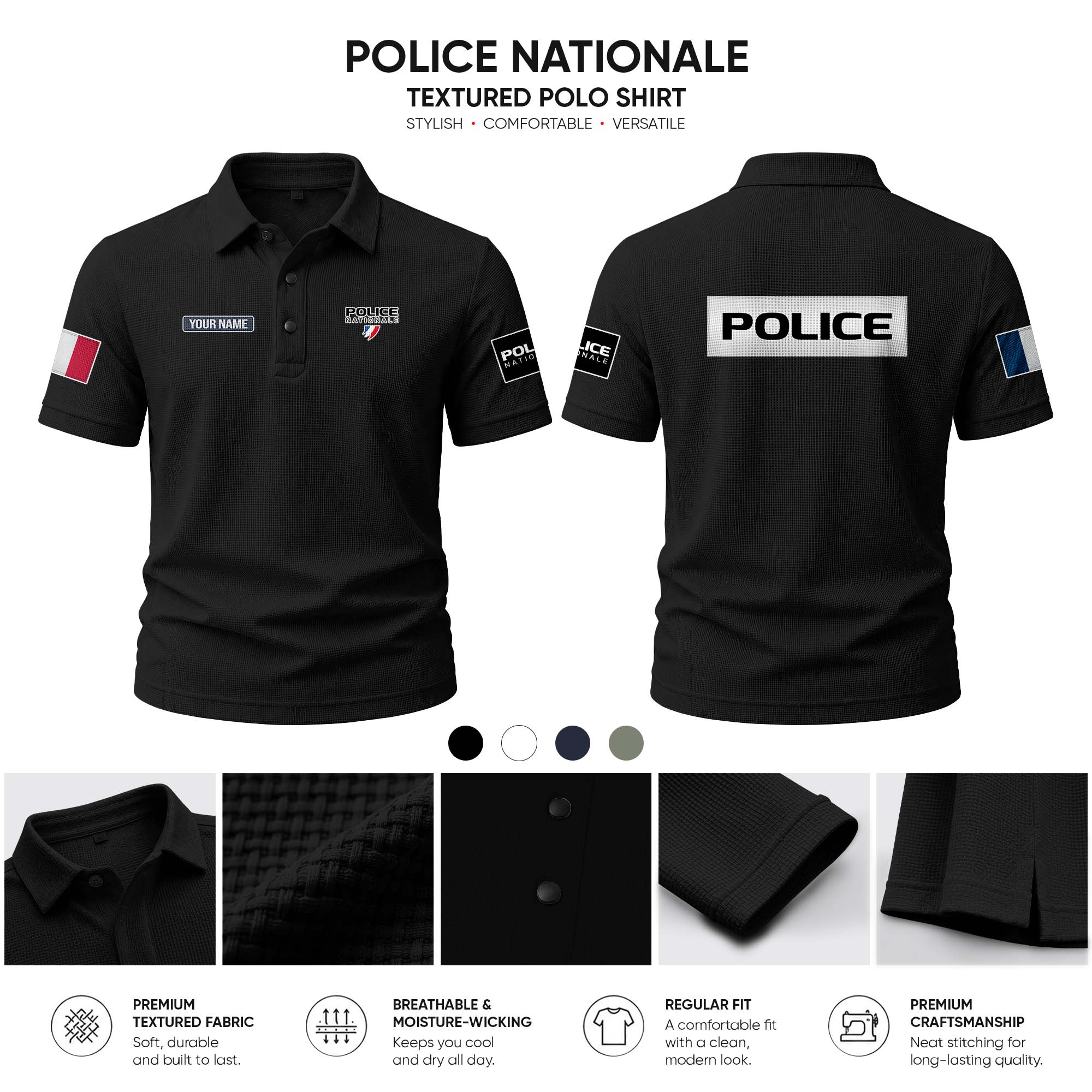Police Nationale customize Casual Short Sleeved Bone Flower Solid Color